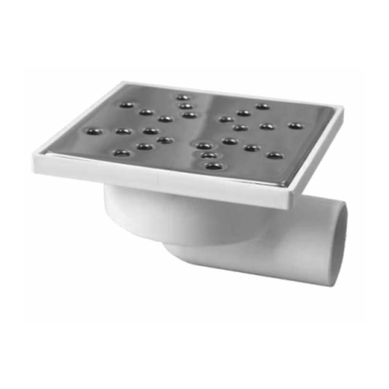 VALEasy PP Mini Floor Drain, Horizontal, Ø50mm, 145x145mm Frame, H=84mm, Stainless Steel Grate