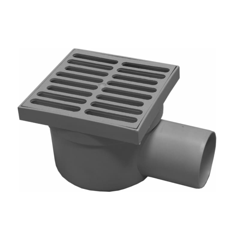 VALEasy Terrace Floor Drain, PP Square Grate 100x100 mm, Horizontal Orientable Outlet Ø 50 mm, Height 80 mm