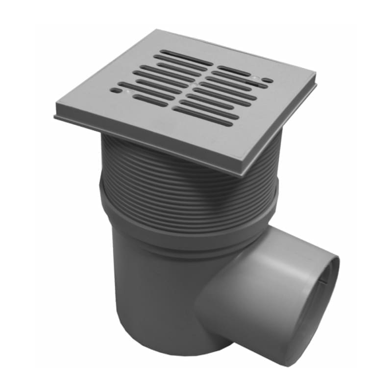 VALEasy PP FLOOR DRAIN 150x150 PLASTIC GRATE WITH ADJ. HEIGHT 150/250mm HORIZONTAL OUTLET D.110