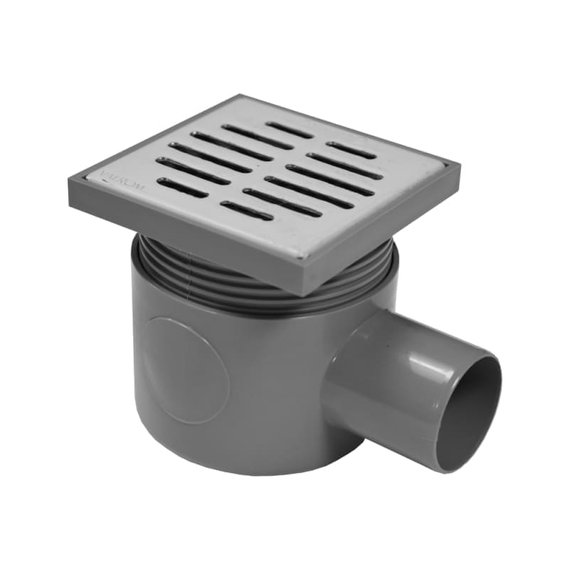 VALEasy 'V' Floor Drain, D. 50, H80, 1 Side Outlet, with Extension and Stainless Steel Grate