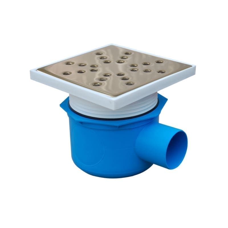 VALEasy FLOOR DRAIN PP 1OUT D.50 HORIZ. FRAME 145x145 H=103-140 STAINLESS STEEL GRATE