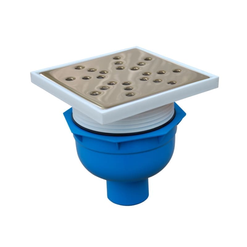 VALEasy floor drain, PP, 1 outlet, Ø50, vertical, frame 145x145, H=103–140, stainless steel grate