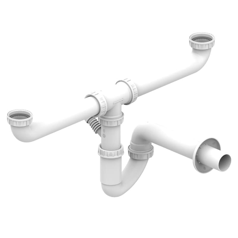 VALEasy White PP Flexible Double Basin Sink Trap Ø40/50 - 1 1/2"