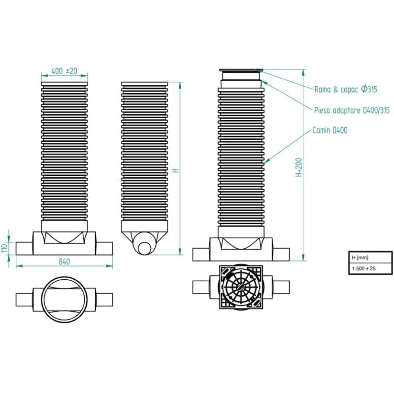 PE VALPlast D400 Inspection Manhole 1IN/1OUT 110/110 Cast Iron Cover A15 H 1.7m
