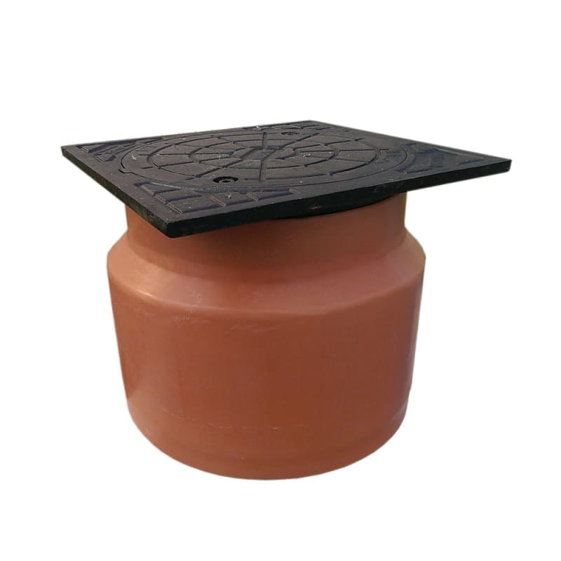VALPlast Cast Iron Lid + Frame A15, Clear Opening D300, Telescopic Riser DN500 V-HDPE, H=300mm